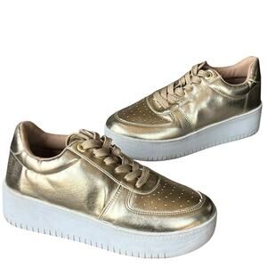 Clee Sneaker Shoes Womens 8 Gold Metallic Lace Up Cushioned Platform Streetwear